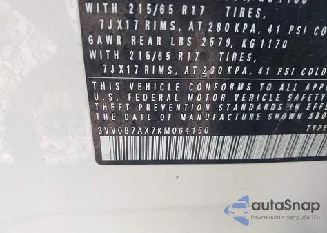 2019 Volkswagen Tiguan 2.0T S from USA, damaged, VIN 3VV0B7AX7KM064150